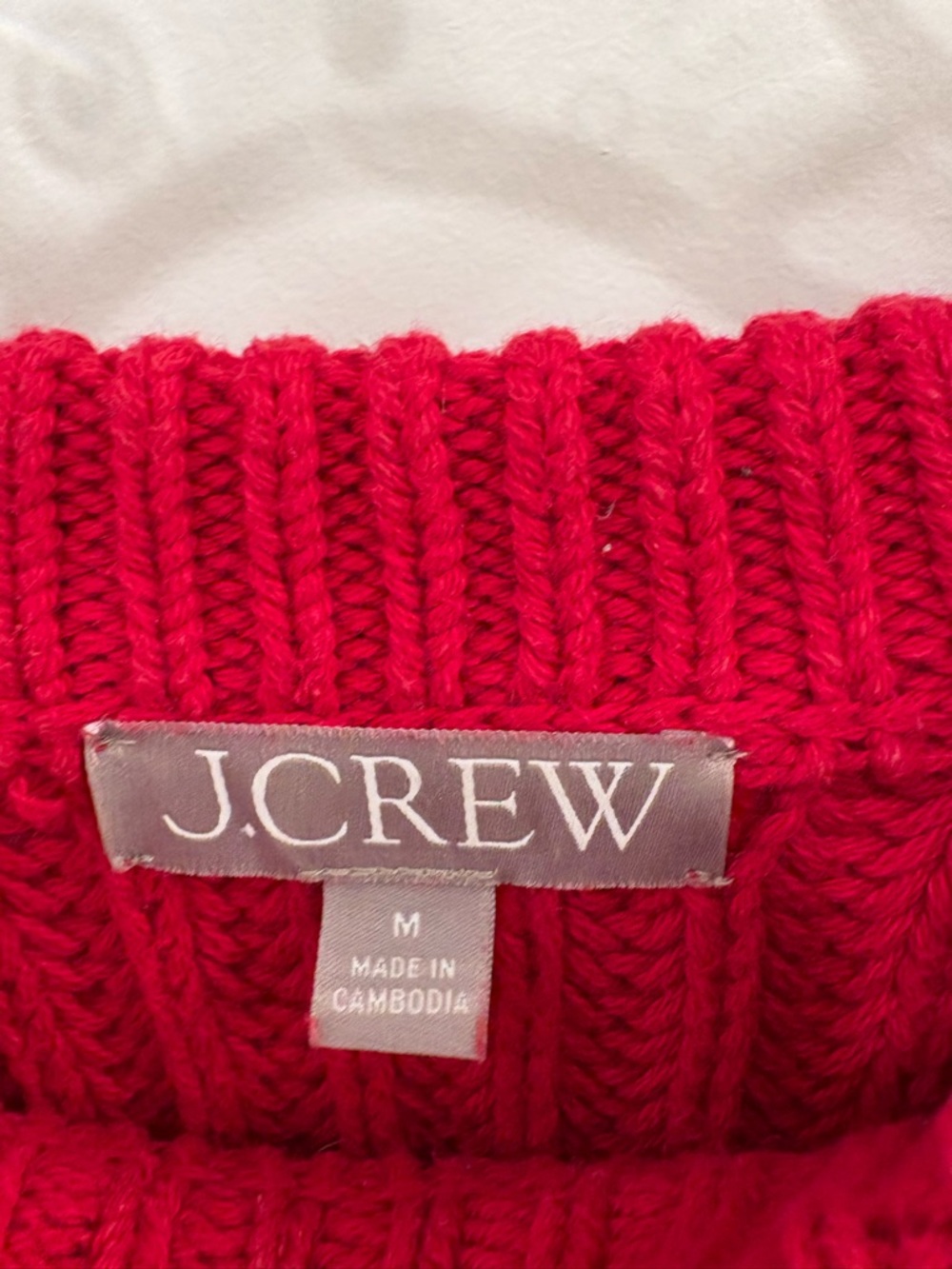 J.Crew Knit Heritage Cotton Fisherman Crewneck Sweater in Racing Red Sz Medium - Picture 3 of 16